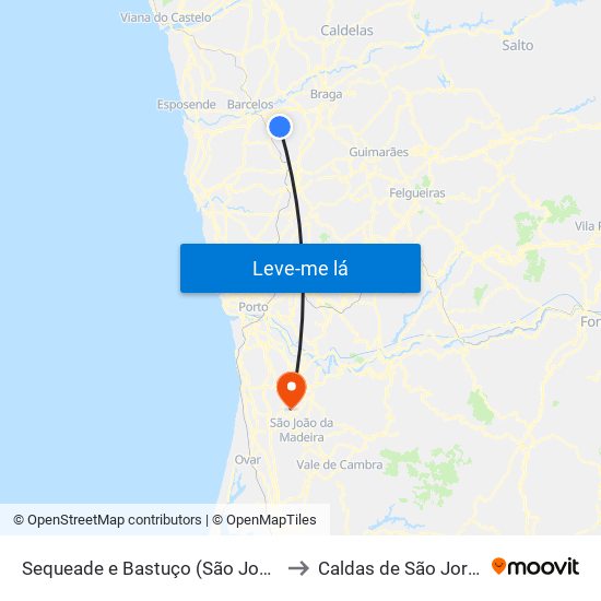 Sequeade e Bastuço (São João e Santo Estêvão) to Caldas de São Jorge e Pigeiros map