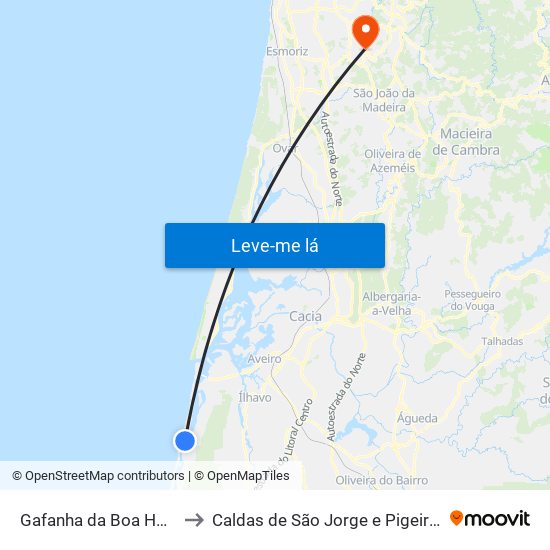 Gafanha da Boa Hora to Caldas de São Jorge e Pigeiros map