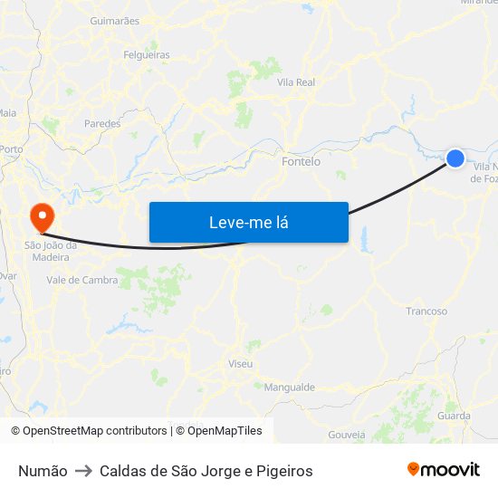 Numão to Caldas de São Jorge e Pigeiros map