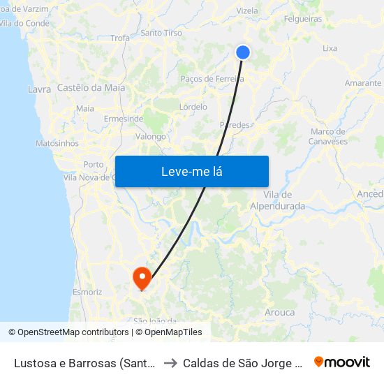 Lustosa e Barrosas (Santo Estêvão) to Caldas de São Jorge e Pigeiros map