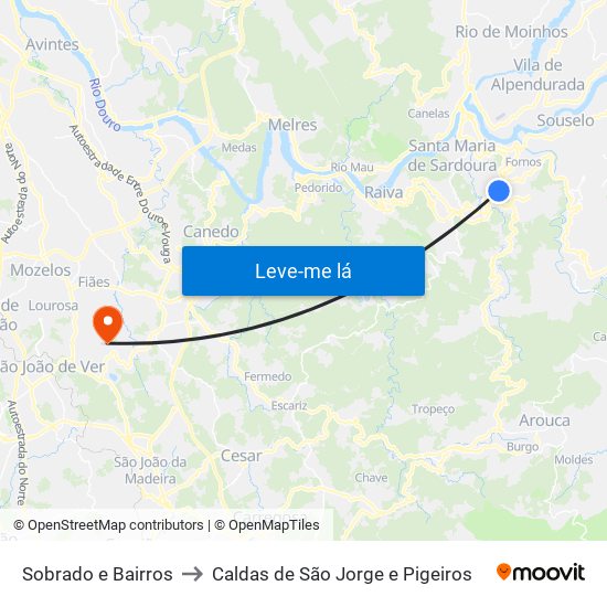 Sobrado e Bairros to Caldas de São Jorge e Pigeiros map