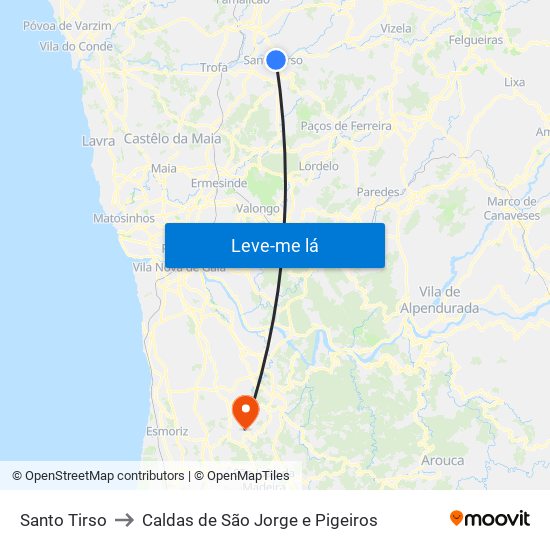 Santo Tirso to Caldas de São Jorge e Pigeiros map