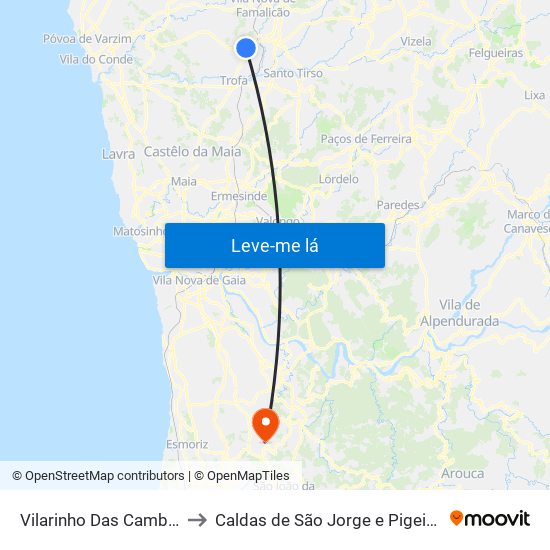 Vilarinho Das Cambas to Caldas de São Jorge e Pigeiros map