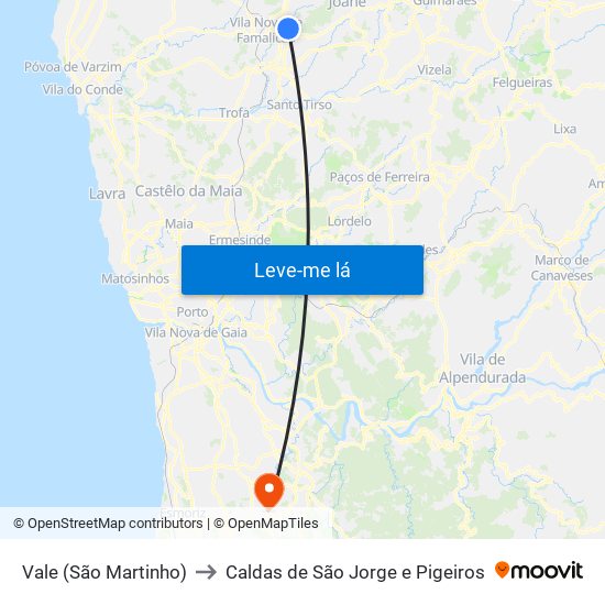 Vale (São Martinho) to Caldas de São Jorge e Pigeiros map