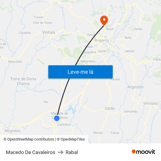 Macedo De Cavaleiros to Rabal map