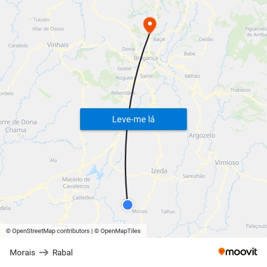Morais to Rabal map