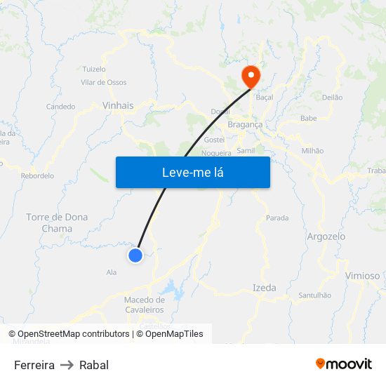 Ferreira to Rabal map