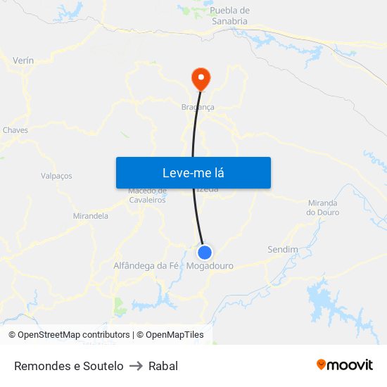 Remondes e Soutelo to Rabal map