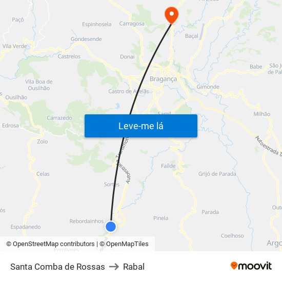 Santa Comba de Rossas to Rabal map