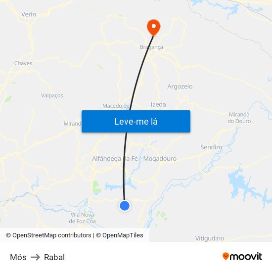 Mós to Rabal map