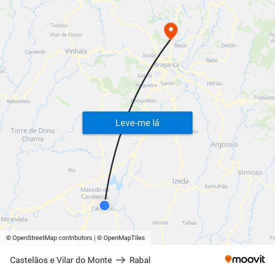 Castelãos e Vilar do Monte to Rabal map