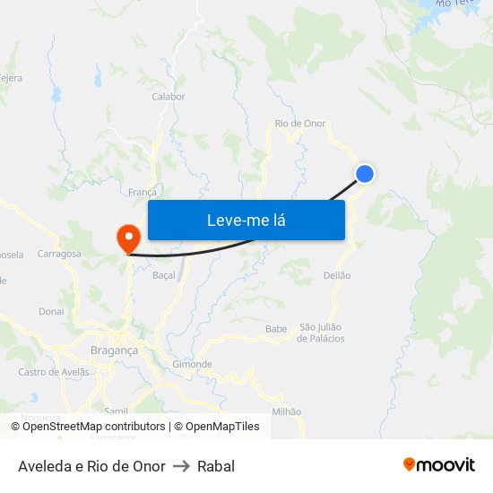 Aveleda e Rio de Onor to Rabal map