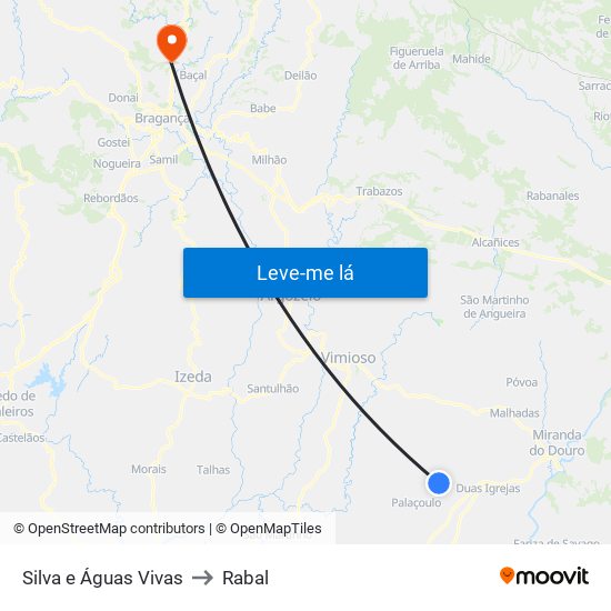 Silva e Águas Vivas to Rabal map