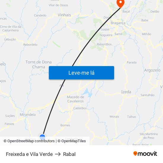 Freixeda e Vila Verde to Rabal map
