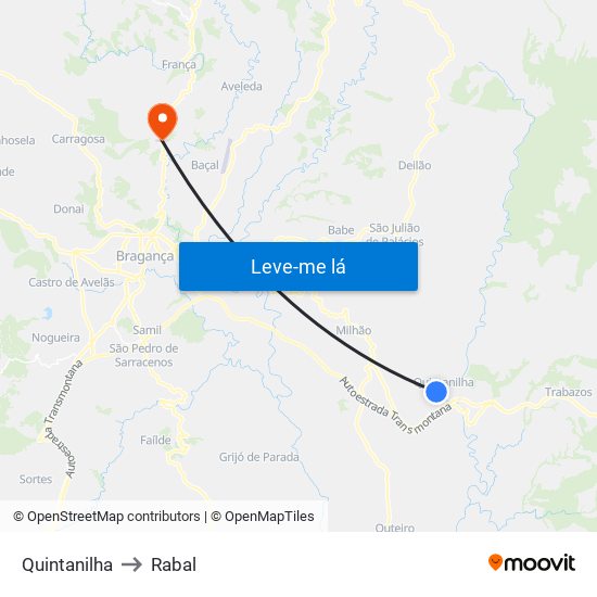 Quintanilha to Rabal map