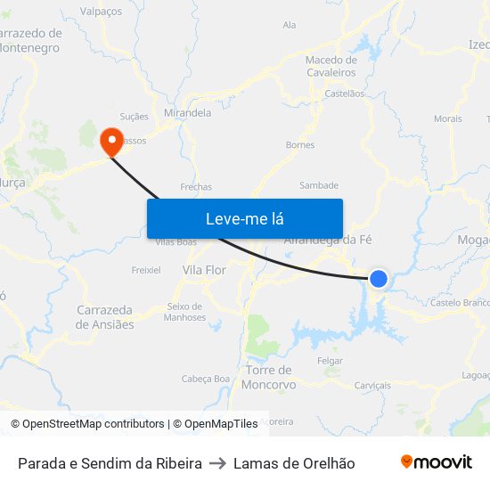 Parada e Sendim da Ribeira to Lamas de Orelhão map
