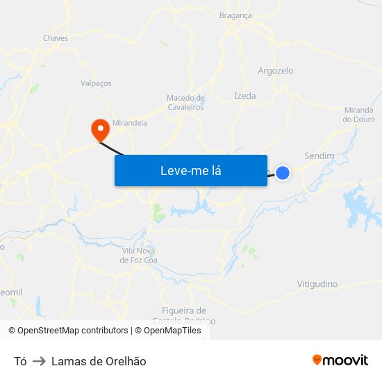 Tó to Lamas de Orelhão map