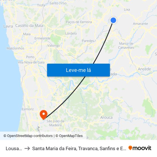 Lousada to Santa Maria da Feira, Travanca, Sanfins e Espargo map