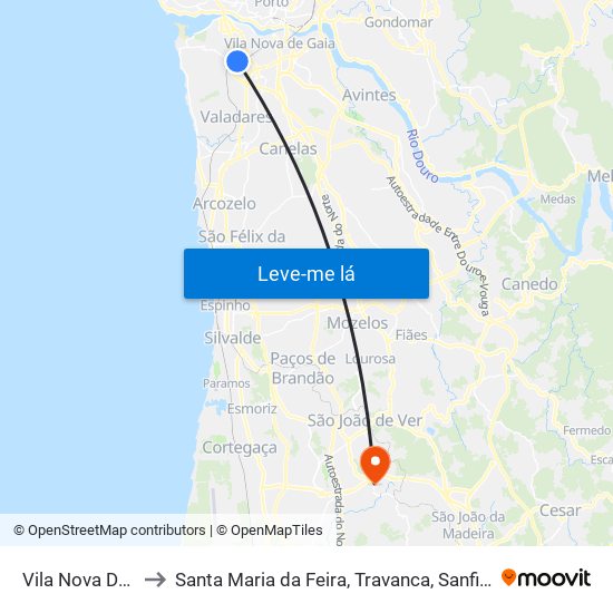 Vila Nova De Gaia to Santa Maria da Feira, Travanca, Sanfins e Espargo map