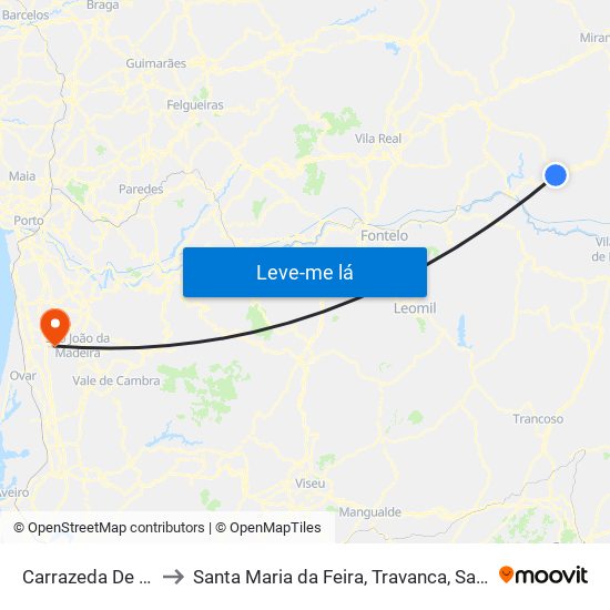 Carrazeda De Ansiães to Santa Maria da Feira, Travanca, Sanfins e Espargo map