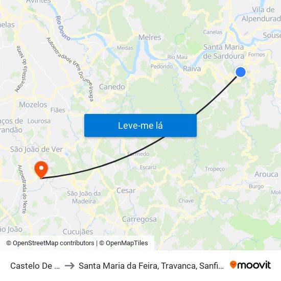 Castelo De Paiva to Santa Maria da Feira, Travanca, Sanfins e Espargo map