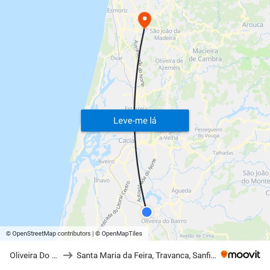 Oliveira Do Bairro to Santa Maria da Feira, Travanca, Sanfins e Espargo map