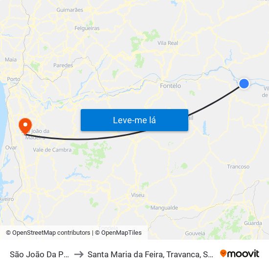 São João Da Pesqueira to Santa Maria da Feira, Travanca, Sanfins e Espargo map