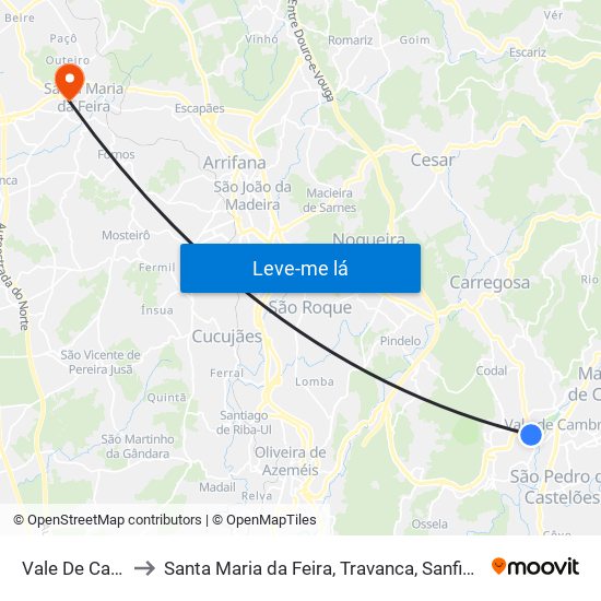 Vale De Cambra to Santa Maria da Feira, Travanca, Sanfins e Espargo map