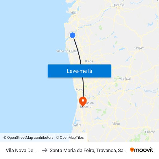 Vila Nova De Cerveira to Santa Maria da Feira, Travanca, Sanfins e Espargo map