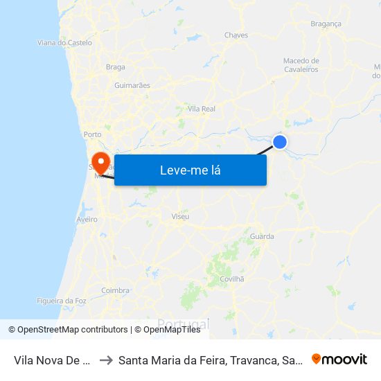 Vila Nova De Foz Côa to Santa Maria da Feira, Travanca, Sanfins e Espargo map