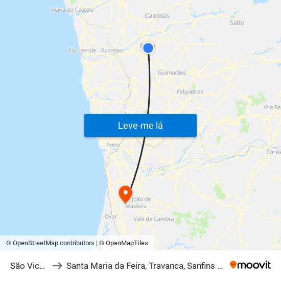 São Vicente to Santa Maria da Feira, Travanca, Sanfins e Espargo map