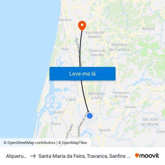 Alquerubim to Santa Maria da Feira, Travanca, Sanfins e Espargo map