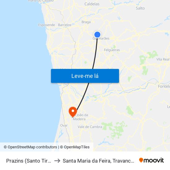 Prazins (Santo Tirso) e Corvite to Santa Maria da Feira, Travanca, Sanfins e Espargo map