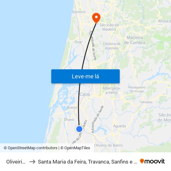 Oliveirinha to Santa Maria da Feira, Travanca, Sanfins e Espargo map