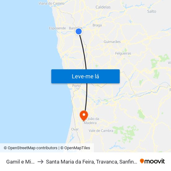 Gamil e Midões to Santa Maria da Feira, Travanca, Sanfins e Espargo map