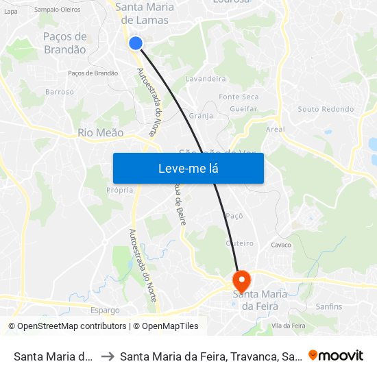 Santa Maria de Lamas to Santa Maria da Feira, Travanca, Sanfins e Espargo map