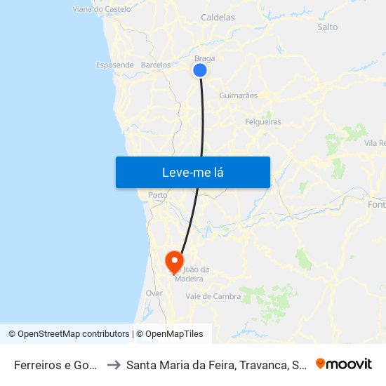 Ferreiros e Gondizalves to Santa Maria da Feira, Travanca, Sanfins e Espargo map