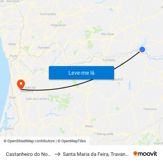 Castanheiro do Norte e Ribalonga to Santa Maria da Feira, Travanca, Sanfins e Espargo map