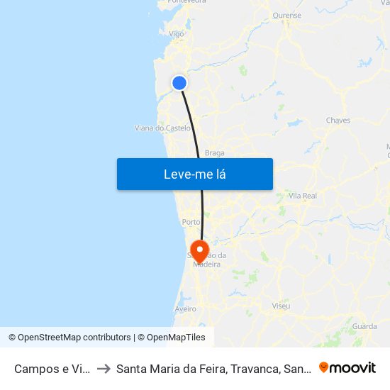 Campos e Vila Meã to Santa Maria da Feira, Travanca, Sanfins e Espargo map