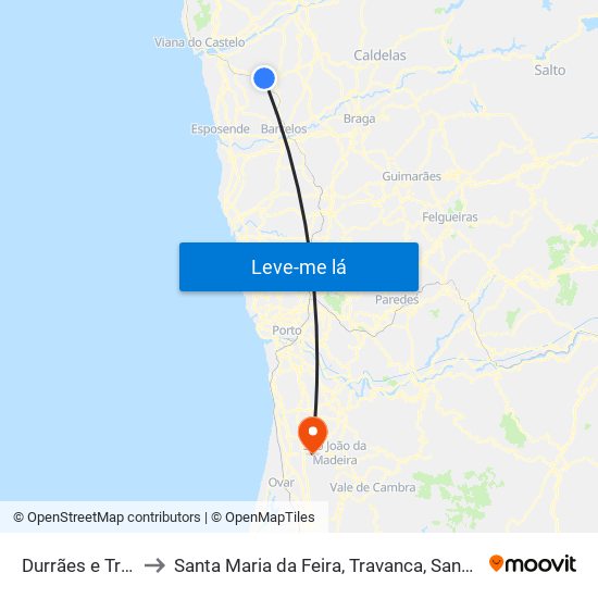 Durrães e Tregosa to Santa Maria da Feira, Travanca, Sanfins e Espargo map