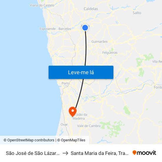 São José de São Lázaro e São João do Souto to Santa Maria da Feira, Travanca, Sanfins e Espargo map