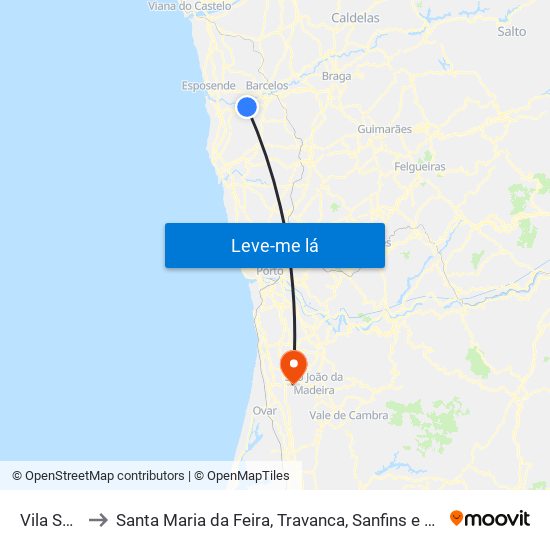 Vila Seca to Santa Maria da Feira, Travanca, Sanfins e Espargo map