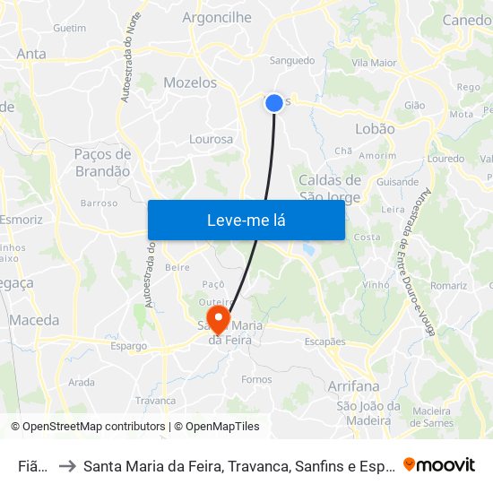 Fiães to Santa Maria da Feira, Travanca, Sanfins e Espargo map