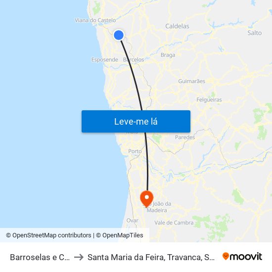 Barroselas e Carvoeiro to Santa Maria da Feira, Travanca, Sanfins e Espargo map