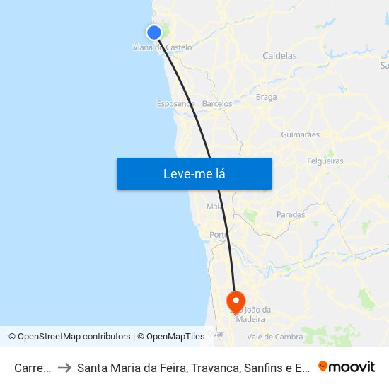 Carreço to Santa Maria da Feira, Travanca, Sanfins e Espargo map