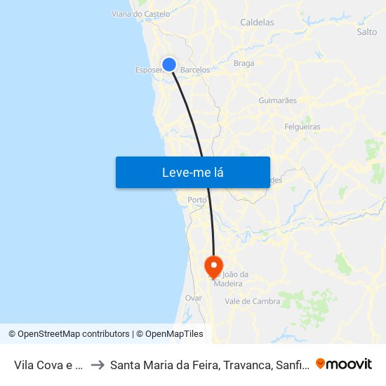 Vila Cova e Feitos to Santa Maria da Feira, Travanca, Sanfins e Espargo map