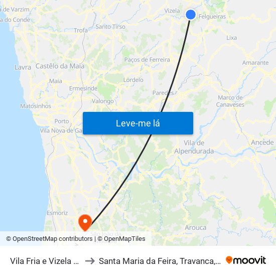 Vila Fria e Vizela (São Jorge) to Santa Maria da Feira, Travanca, Sanfins e Espargo map