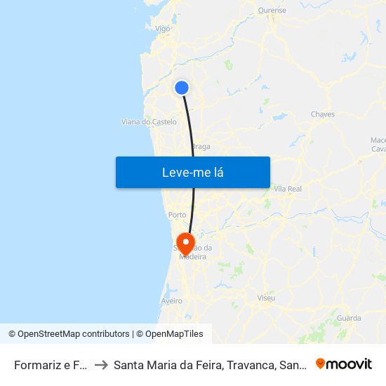 Formariz e Ferreira to Santa Maria da Feira, Travanca, Sanfins e Espargo map