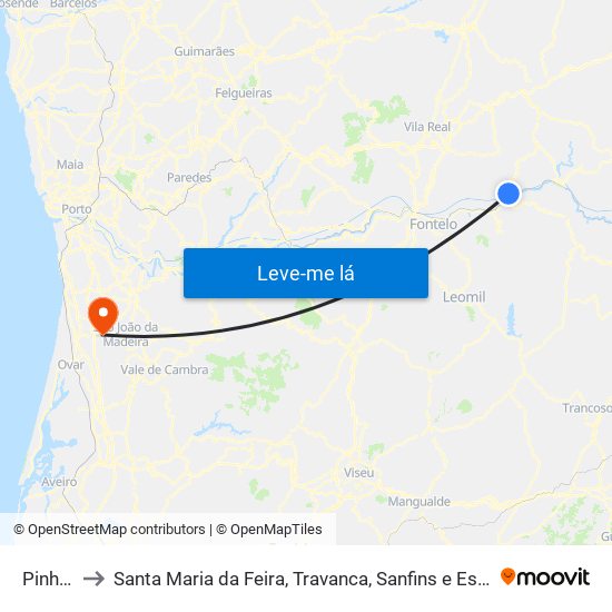 Pinhão to Santa Maria da Feira, Travanca, Sanfins e Espargo map