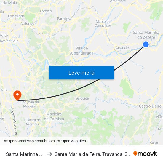 Santa Marinha do Zêzere to Santa Maria da Feira, Travanca, Sanfins e Espargo map